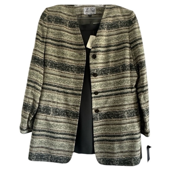 LE SUIT Women VintageGreen Striped Button Down Blazer Jacket w/Skirt-Sz 10 (NEW) - Picture 1 of 16